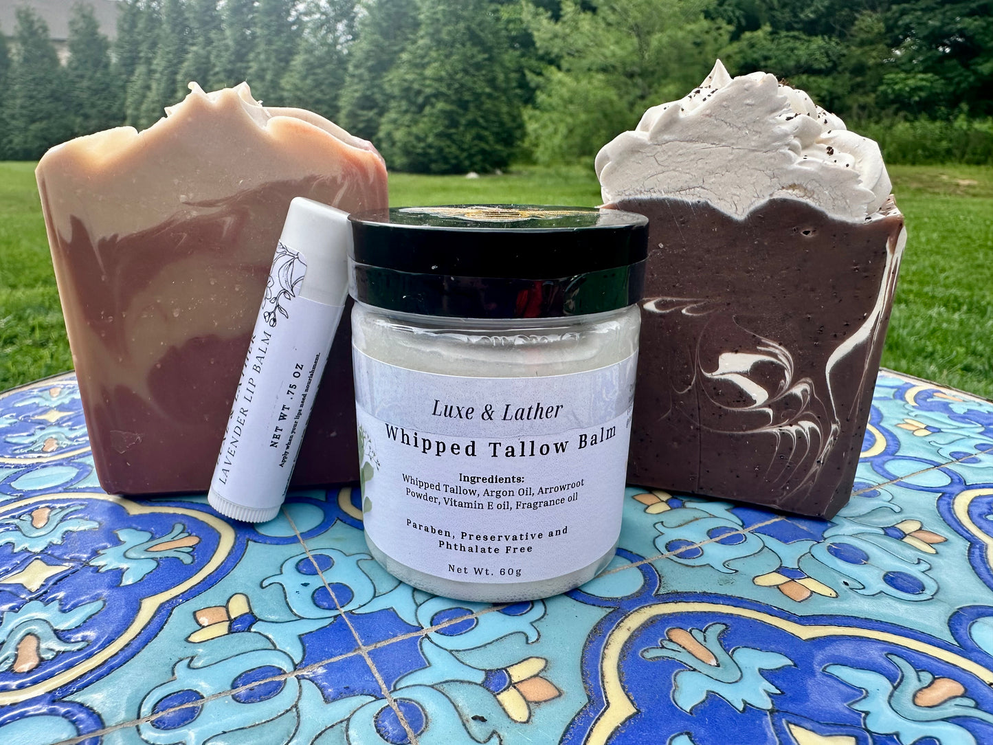 Tallow Gift Set for Men – 2 Seasonal Soaps + Whipped Tallow Balm + Mango Lip Balm