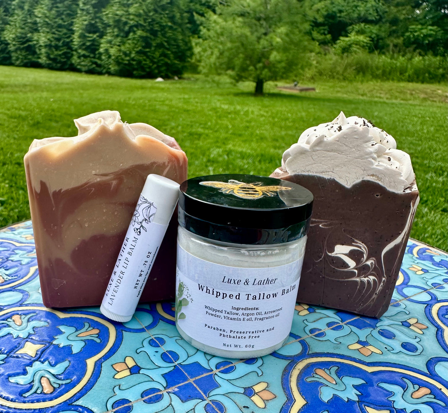 Tallow Gift Set for Men – 2 Seasonal Soaps + Whipped Tallow Balm + Mango Lip Balm